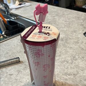 Pink Pixel Tumbler with Bow Straw Topper